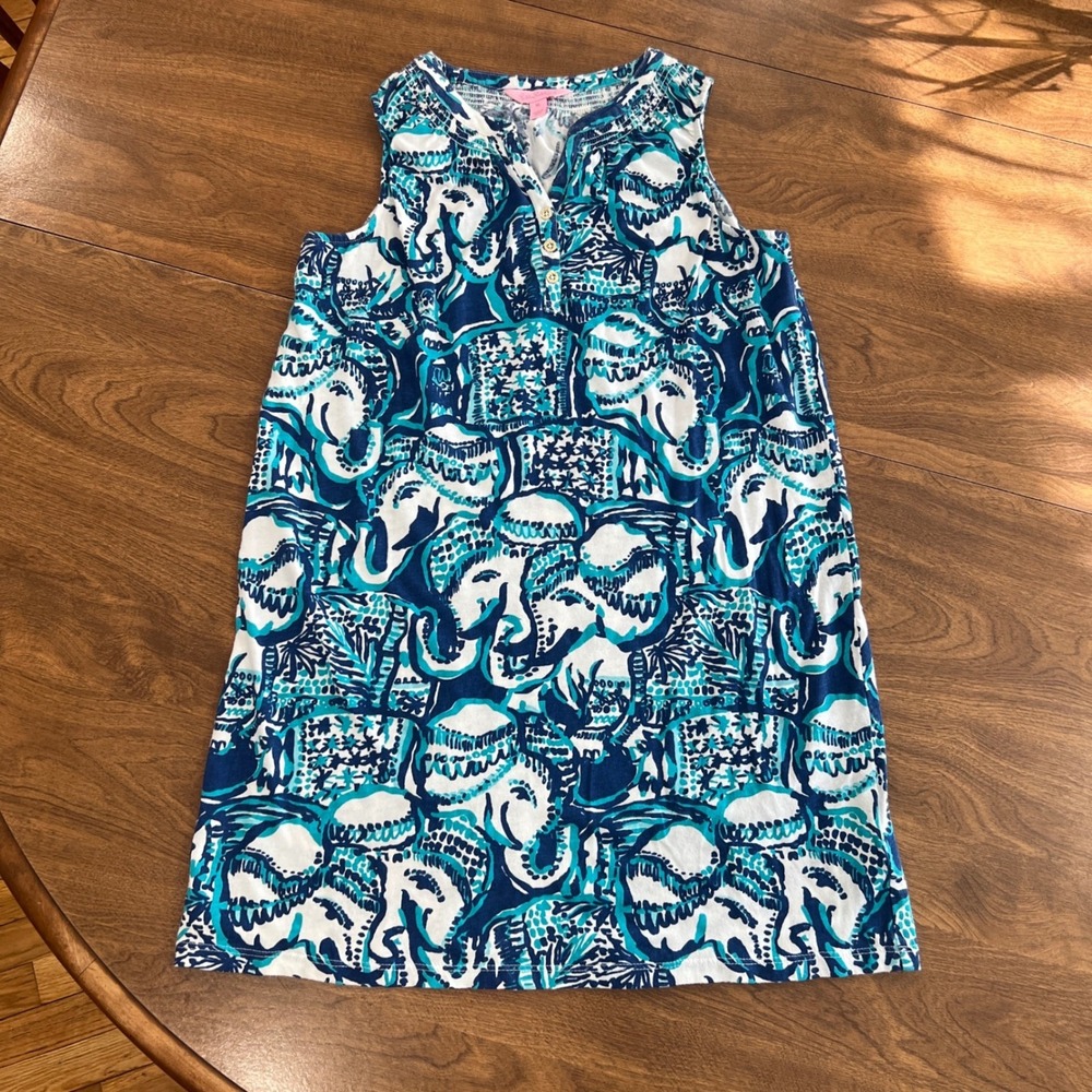 Lilly Pulitzer Blue Elephant Print Sleeveless Cotton Top XL